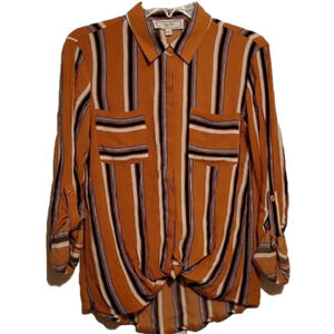 NWT Hippie Rose Women's Yellow Stripe Button Down Front Tie Top Size XS